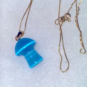 Boho Blue Quartz Mushroom Gold Plated over Sterling Silver Necklac…